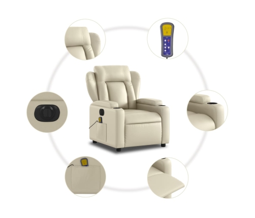 Sillón de masaje reclinable eléctrico cuero sintético crema