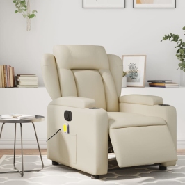 Sillón de masaje reclinable eléctrico cuero sintético crema