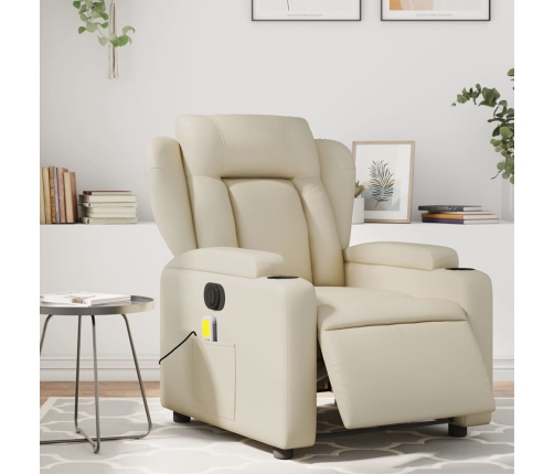 Sillón de masaje reclinable eléctrico cuero sintético crema