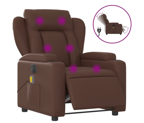 Sillón de masaje reclinable eléctrico cuero sintético marrón