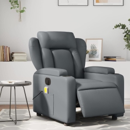 Sillón de masaje reclinable eléctrico cuero sintético gris