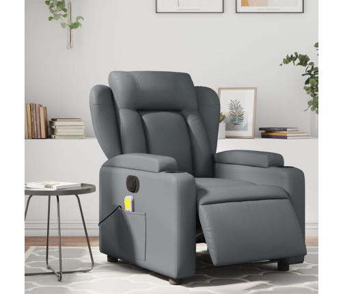 Sillón de masaje reclinable eléctrico cuero sintético gris