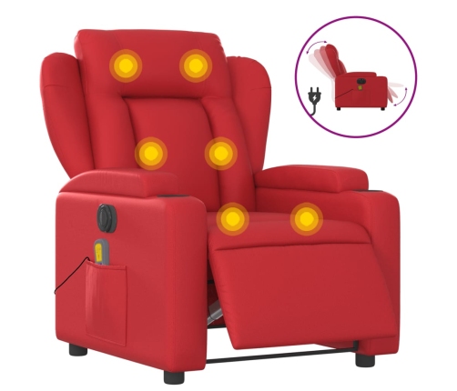 Sillón de masaje reclinable eléctrico de cuero artificial rojo