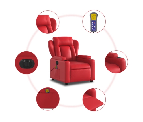 Sillón de masaje reclinable eléctrico de cuero artificial rojo