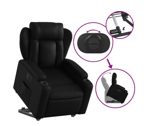 Sillón reclinable y elevable eléctrico cuero sintético negro