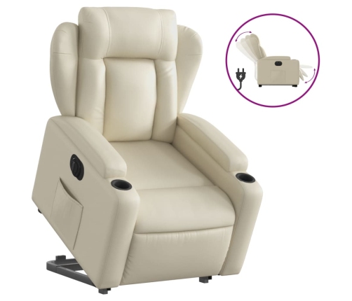 Sillón reclinable elevable eléctrico de cuero sintético crema