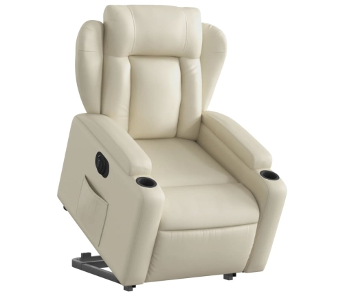 Sillón reclinable elevable eléctrico de cuero sintético crema