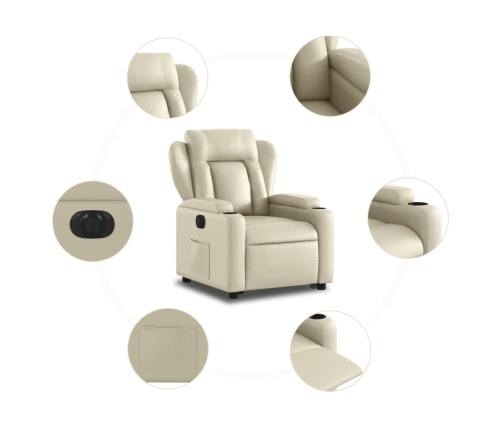 Sillón reclinable elevable eléctrico de cuero sintético crema