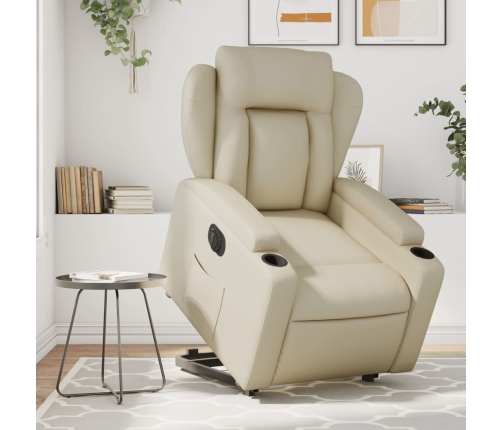 Sillón reclinable elevable eléctrico de cuero sintético crema