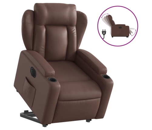 Sillón reclinable elevable eléctrico de cuero sintético marrón