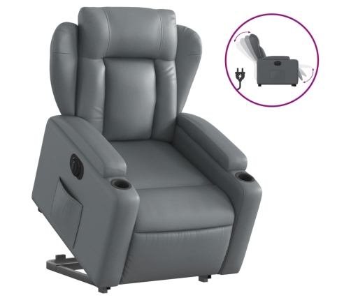 Sillón reclinable elevable eléctrico de cuero sintético gris