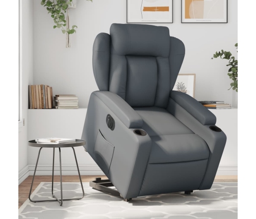 Sillón reclinable elevable eléctrico de cuero sintético gris