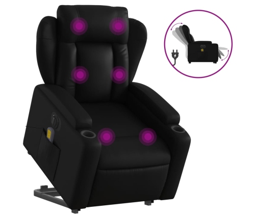 Sillón de masaje elevable eléctrico cuero sintético negro