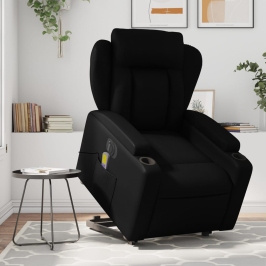 Sillón de masaje elevable eléctrico cuero sintético negro