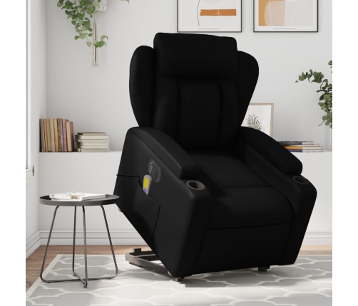 Sillón de masaje elevable eléctrico cuero sintético negro