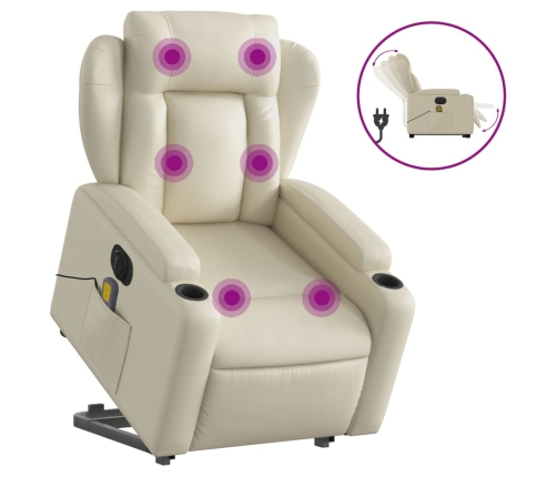 Sillón de masaje elevable eléctrico cuero sintético crema