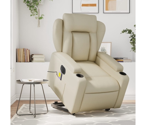 Sillón de masaje elevable eléctrico cuero sintético crema