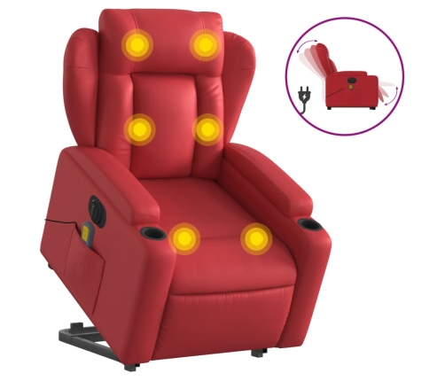 Sillón de majaje elevable eléctrico cuero artificial rojo