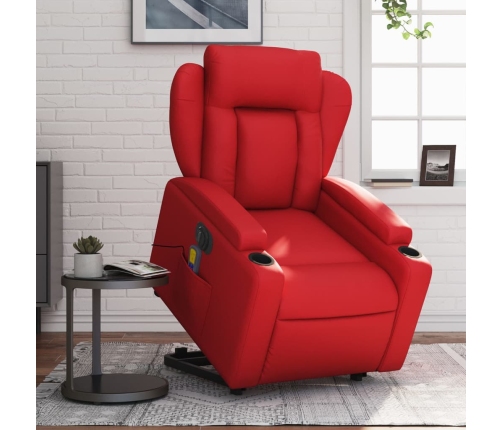 Sillón de majaje elevable eléctrico cuero artificial rojo