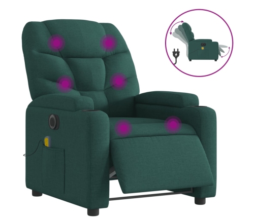 Sillón reclinable de masaje eléctrico tela verde oscuro