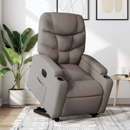 Sillón eléctrico reclinable elevable de tela gris taupe