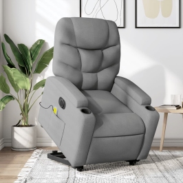 Sillón de masaje eléctrico reclinable elevable tela gris claro