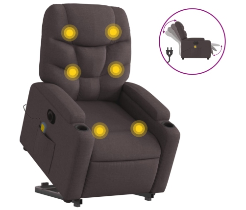 Sillón masaje eléctrico reclinable elevable tela marrón oscuro