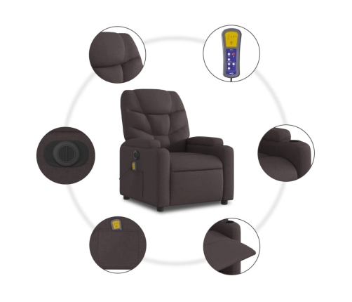 Sillón masaje eléctrico reclinable elevable tela marrón oscuro