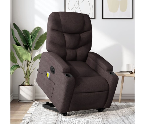 Sillón masaje eléctrico reclinable elevable tela marrón oscuro