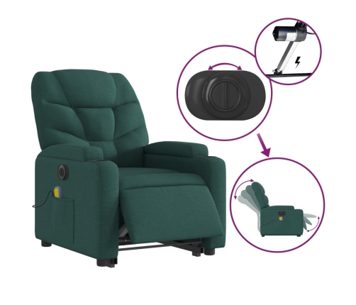 Sillón masaje eléctrico reclinable elevable tela verde oscuro