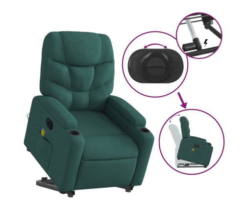 Sillón masaje eléctrico reclinable elevable tela verde oscuro