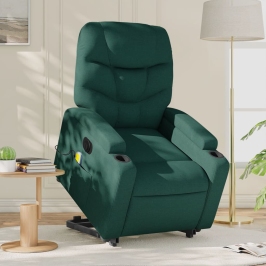 Sillón masaje eléctrico reclinable elevable tela verde oscuro