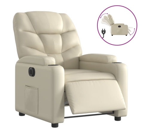 Sillón reclinable eléctrico de cuero sintético crema