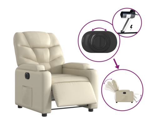 Sillón reclinable eléctrico de cuero sintético crema