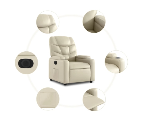 Sillón reclinable eléctrico de cuero sintético crema