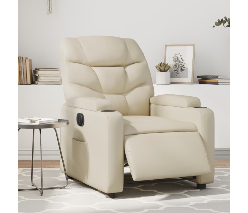 Sillón reclinable eléctrico de cuero sintético crema