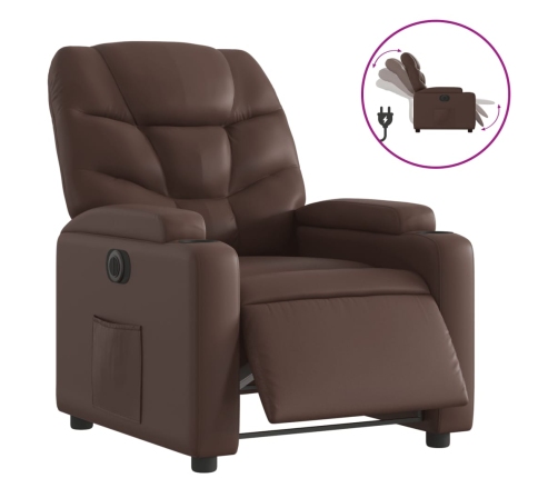 Sillón reclinable eléctrico de cuero sintético marrón