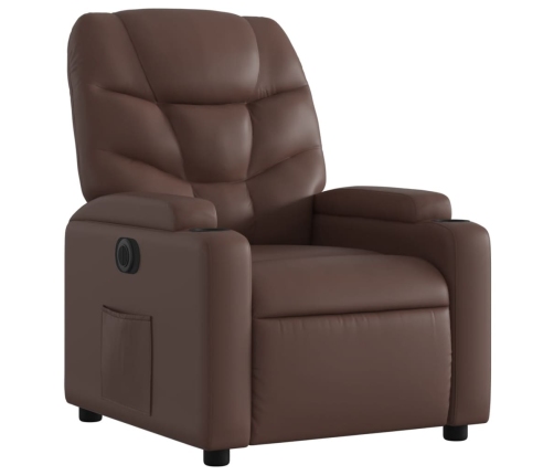 Sillón reclinable eléctrico de cuero sintético marrón