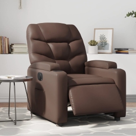 Sillón reclinable eléctrico de cuero sintético marrón