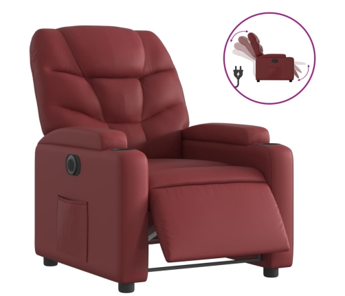 Sillón reclinable eléctrico de cuero sintético rojo tinto