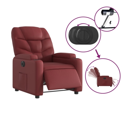 Sillón reclinable eléctrico de cuero sintético rojo tinto