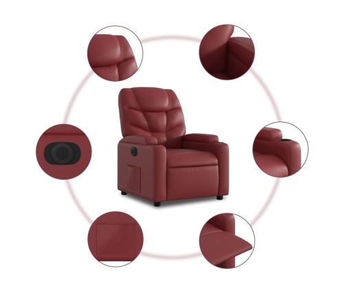 Sillón reclinable eléctrico de cuero sintético rojo tinto