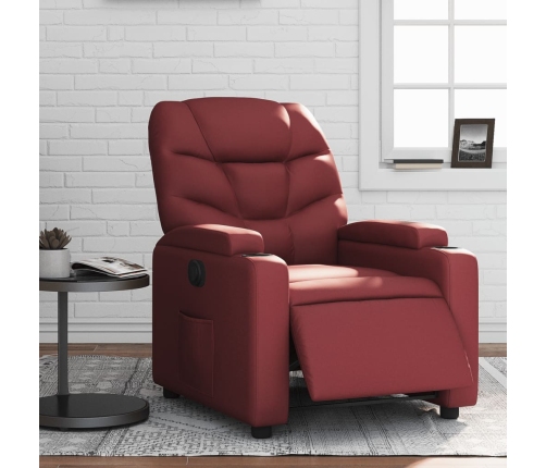 Sillón reclinable eléctrico de cuero sintético rojo tinto