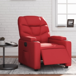 Sillón reclinable eléctrico de cuero sintético rojo