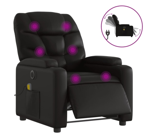 Sillón de masaje reclinable eléctrico cuero sintético negro