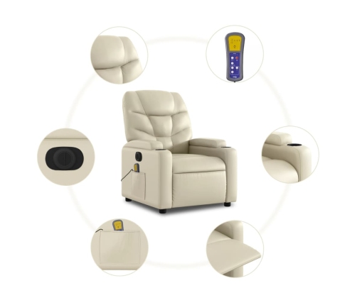 Sillón de masaje reclinable eléctrico cuero sintético crema