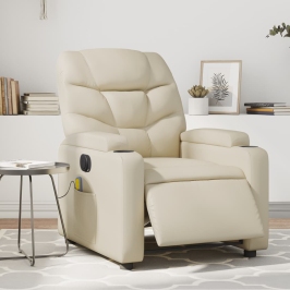 Sillón de masaje reclinable eléctrico cuero sintético crema