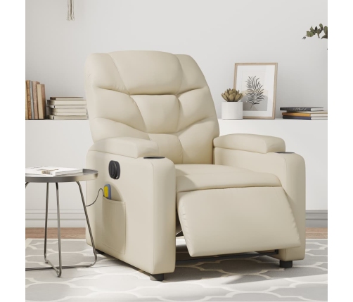 Sillón de masaje reclinable eléctrico cuero sintético crema