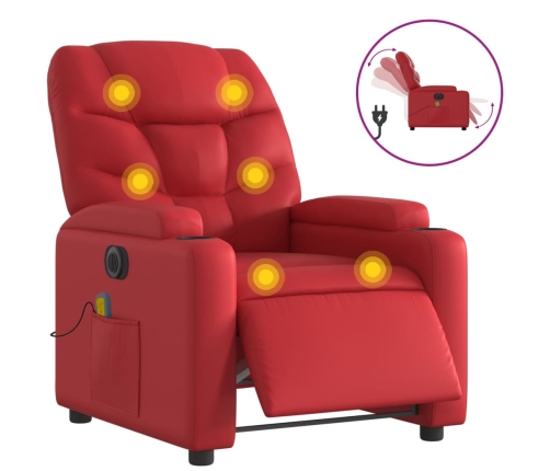 Sillón de masaje reclinable eléctrico de cuero artificial rojo