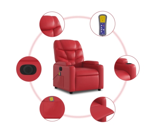 Sillón de masaje reclinable eléctrico de cuero artificial rojo